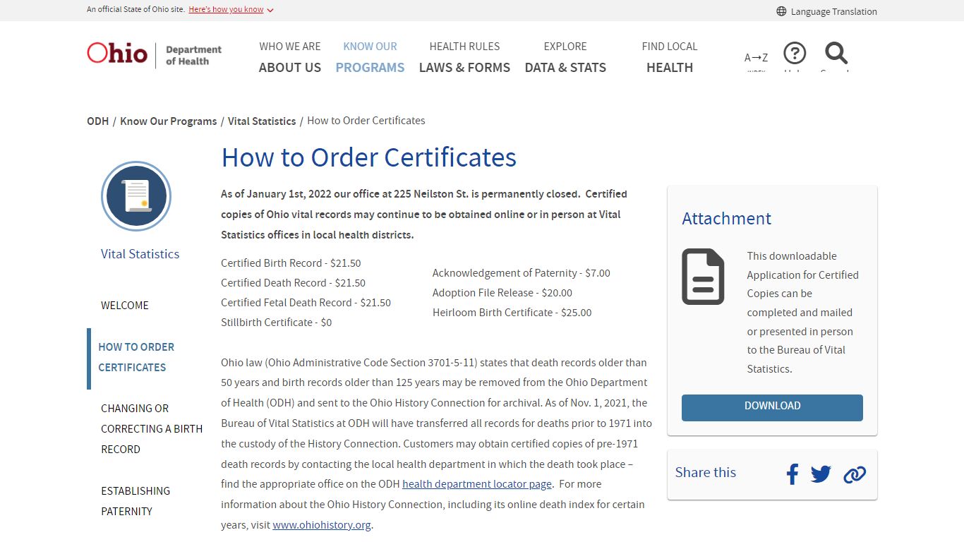 How to Order Certificates - Ohio